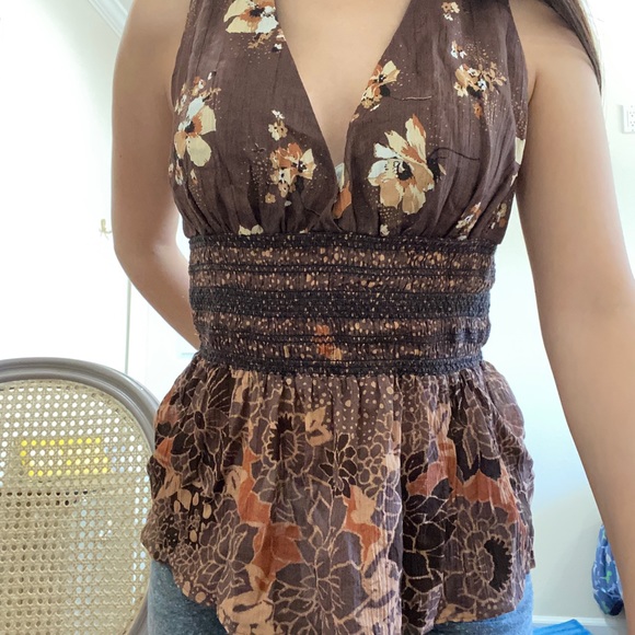 Free People Brinkley Smocked Tank Top Cocoa Combo - Picture 6 of 7